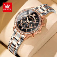 OLEVS TY715 Diamond Luxury Elegant Quartz Watch For Women Roman Scale Chronograph Ladies Wristwatch Stainless Steel Dress Watch -Black & Silver & RoseGold
